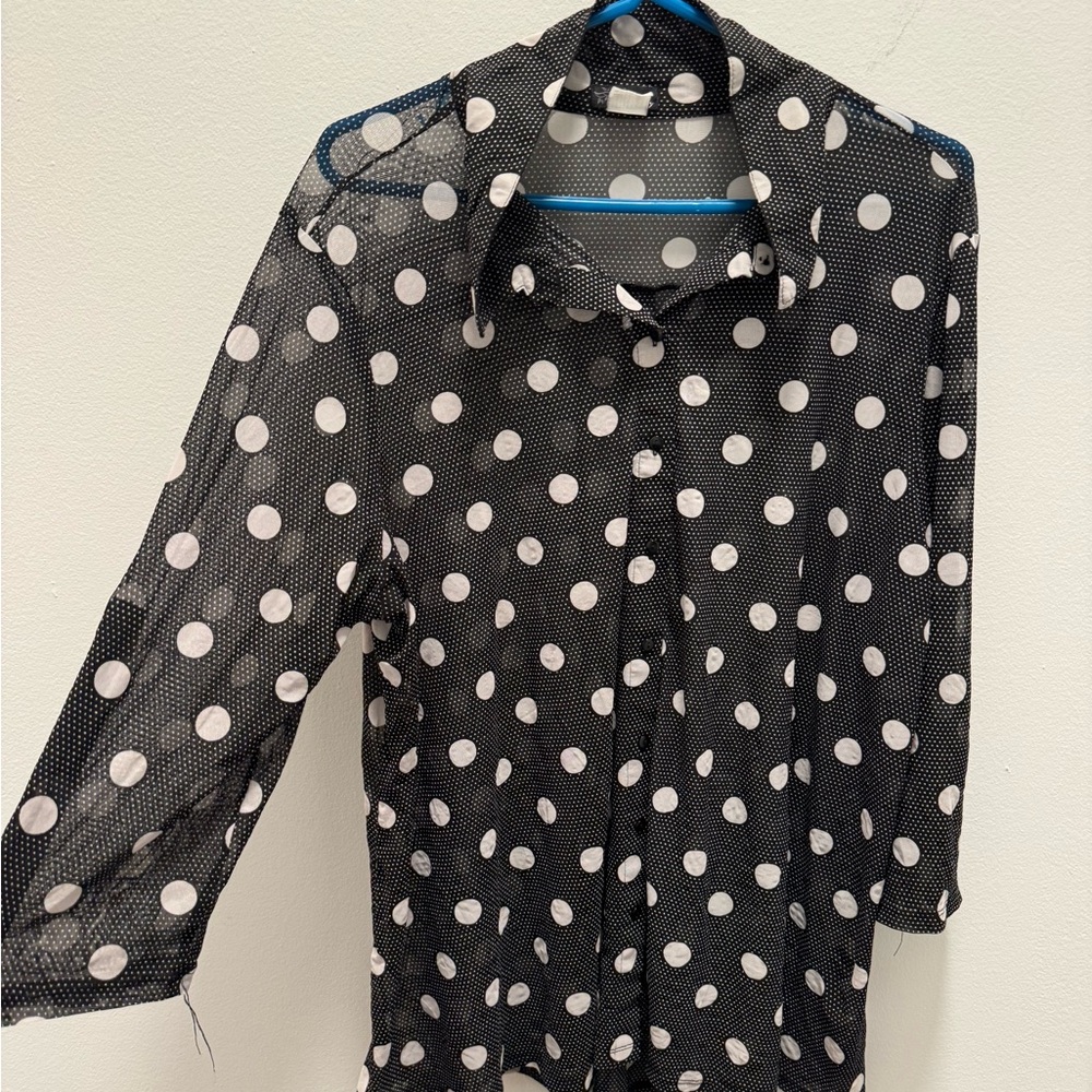 Siren Lily Black and White Polka Dot Sheer Blouse